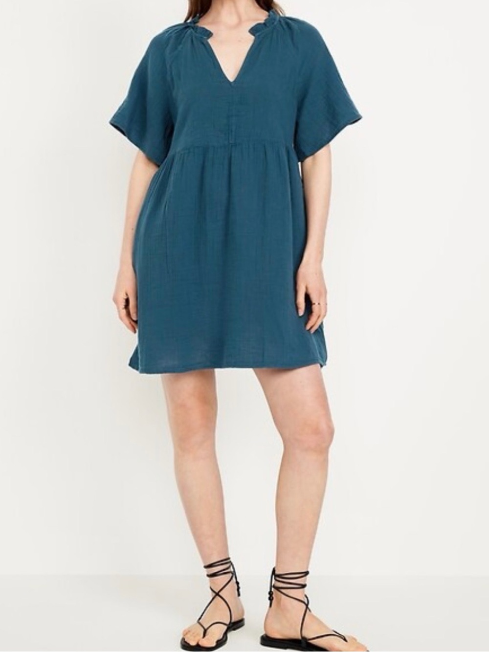 Old Navy Split Neck Cotton Crinkle Gauze Babydoll Swing Dress NWT Tidewater